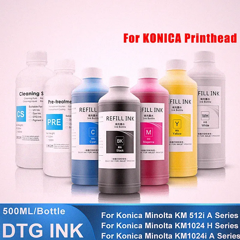 500ML/Bottle DTG Textile Ink For Konica Minolta KM 512i KM1024 Printhead