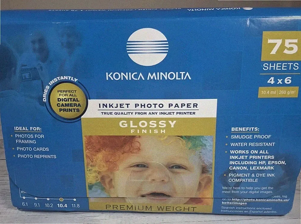75 Sheets Of Konica Minolta 4" x 6" Ink Jet Glossy Photo Paper HP Epson Canon